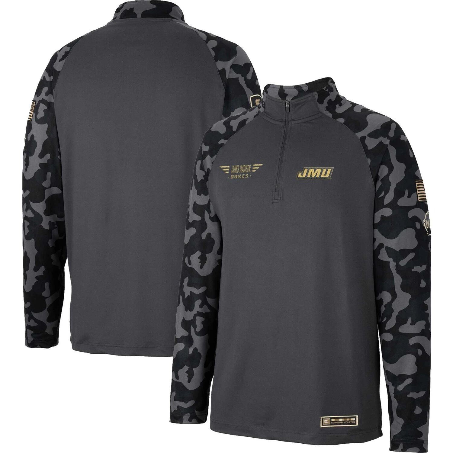 

Мужская темно-серая куртка James Madison Dukes OHT Military Appreciation Long Range с молнией на четверть длины реглан Colosseum, Серый