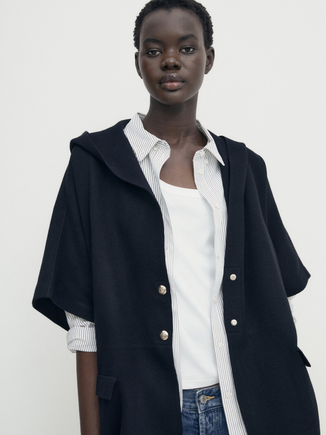

Трикотажное пальто с капюшоном Massimo Dutti, темно-синий
