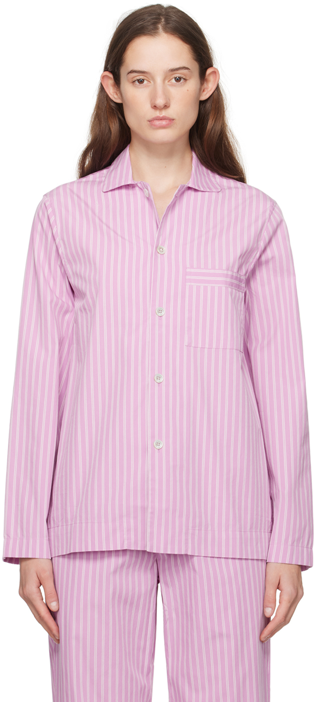 Пурпурная пижамная рубашка с длинным рукавом Tekla, цвет Purple pink stripes