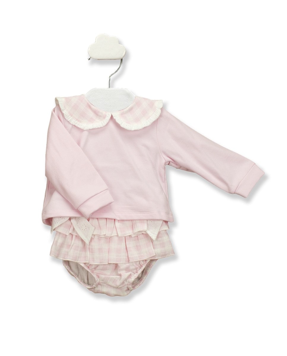 Розовый комплект из двух предметов для девочки с клетчатым принтом BABIDÚ, розовый кукла junfa ardana baby шатенка с розовой кошкой 37 5 см