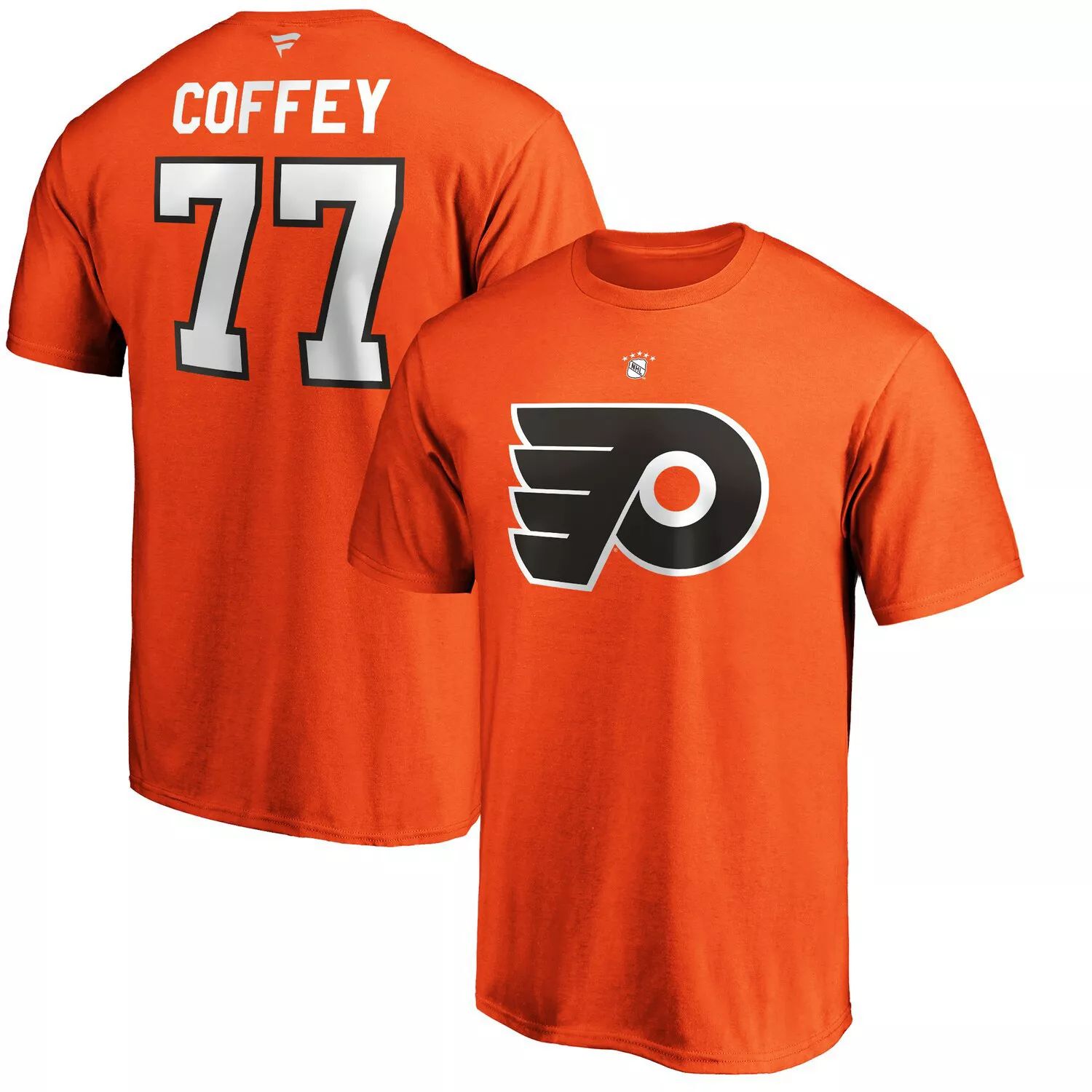 Мужская футболка Fanatics с логотипом Пола Коффи Оранжевая Филадельфия Флайерз с именем и номером игрока в отставке