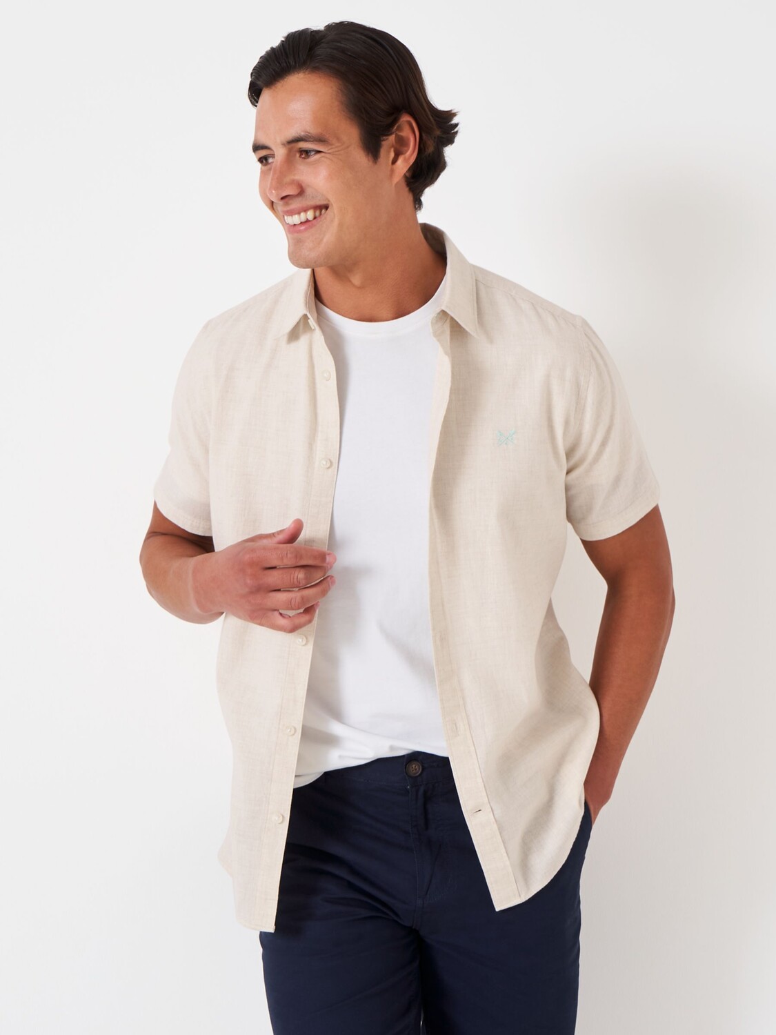 

Льняная рубашка с коротким рукавом Crew Clothing, овсянка