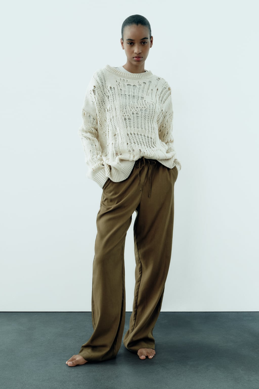

Брюки прямого кроя ZARA, хаки