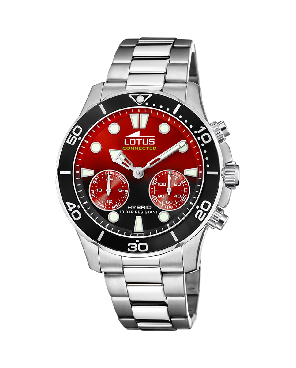 Мужские гибридные часы 18800/7 Connected Steel с красным циферблатом LOTUS, серебро