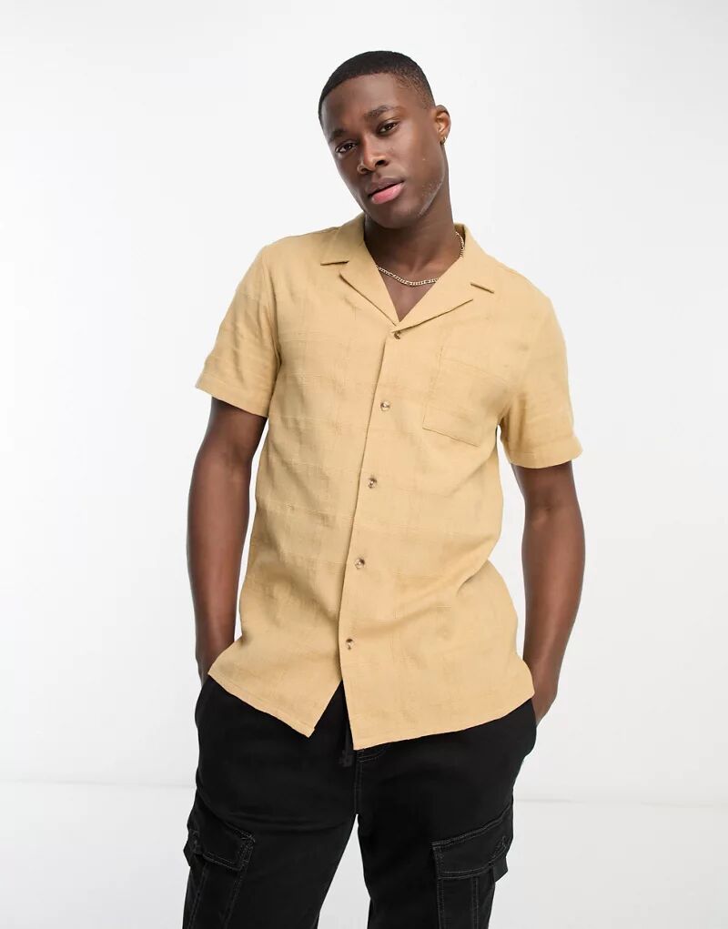 Светло-коричневая структурированная рубашка с воротником с лацканами New Look