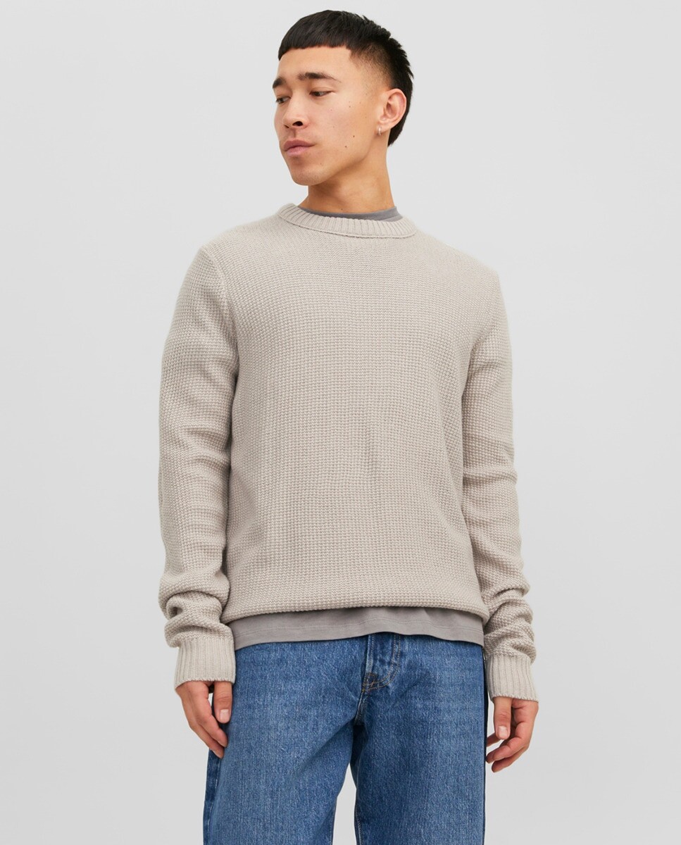 

Мужской вязаный свитер с круглым вырезом Jack & Jones, бежевый