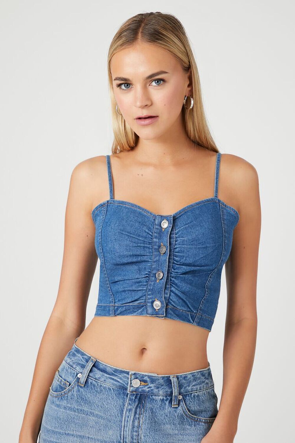 

Джинсовая укороченная майка на пуговицах спереди Forever 21, деним