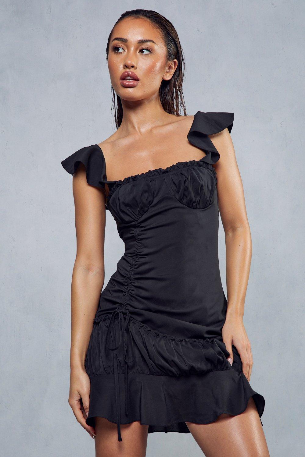 Мини-платье со складками и оборками MISSPAP, черный