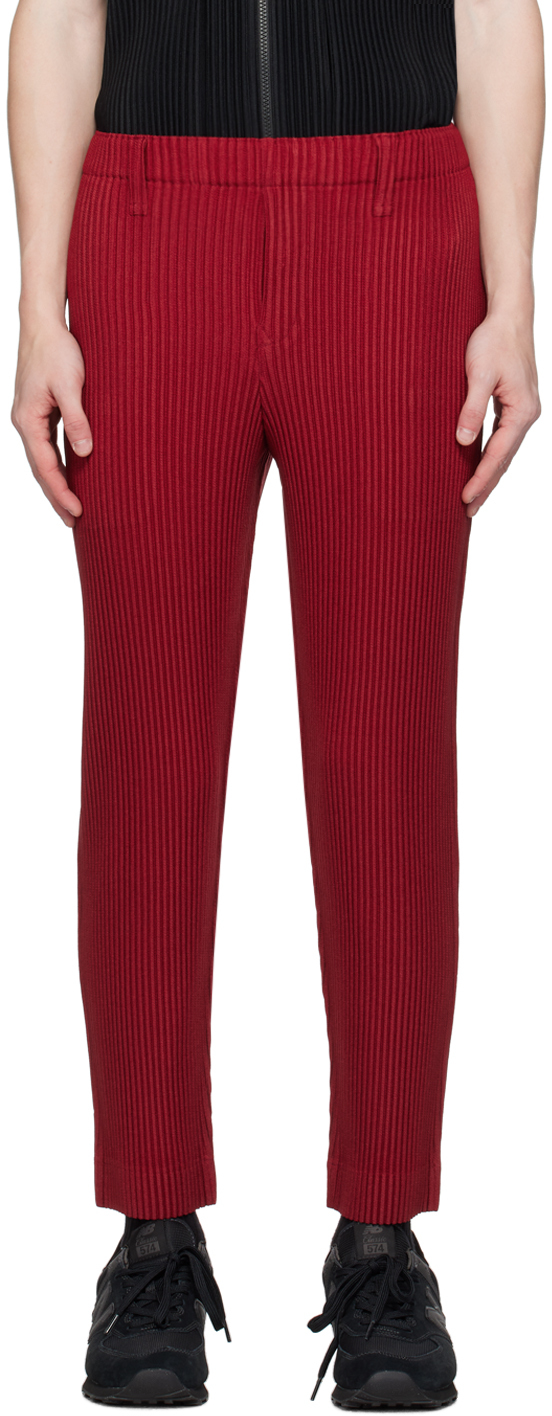 Красные брюки из керси со складками HOMME PLISSe ISSEY MIYAKE