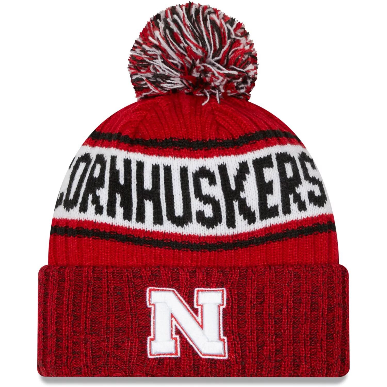 

Мужская вязаная шапка New Era Scarlet Nebraska Huskers с манжетами и помпоном
