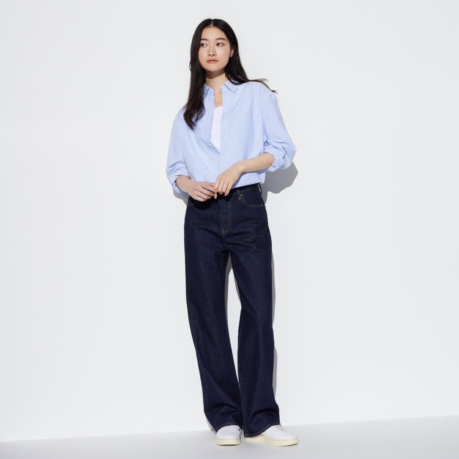 

Джинсы Uniqlo женские прямые широкие, темно-синий