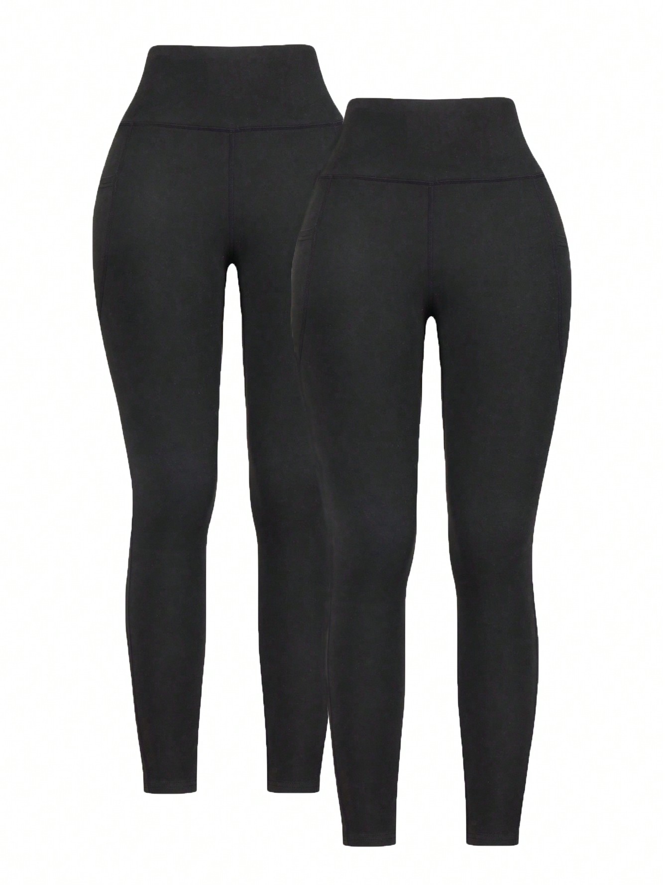 Базовые женские спортивные леггинсы для йоги с карманами, 2 шт./компл., черный 3 шт спортивные компрессионные штаны для йоги 3 4 для упражнений черное и белое