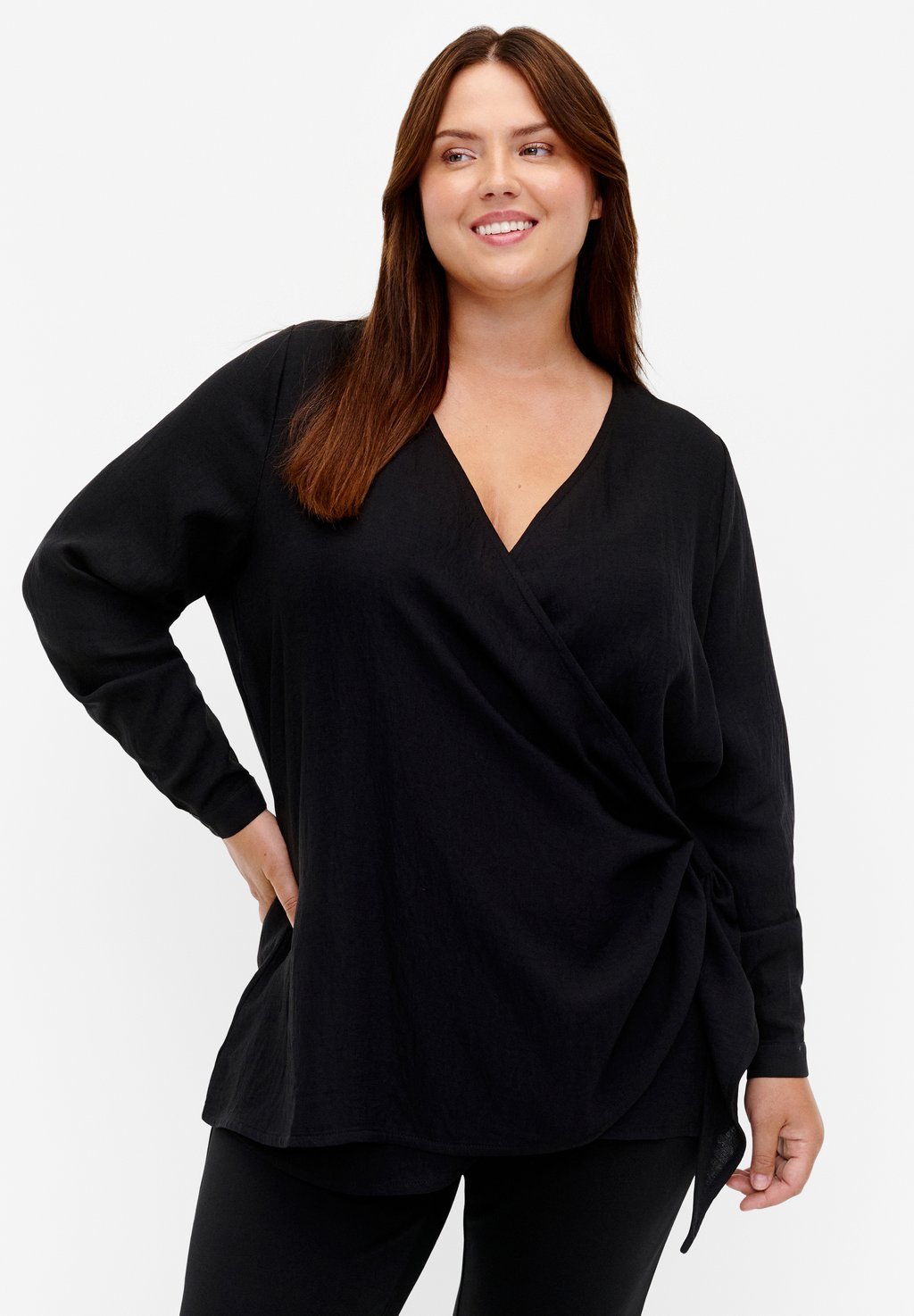 Блузка MED WRAP LOOK Zizzi, цвет black блузка dkny wrap цвет limonata black multi