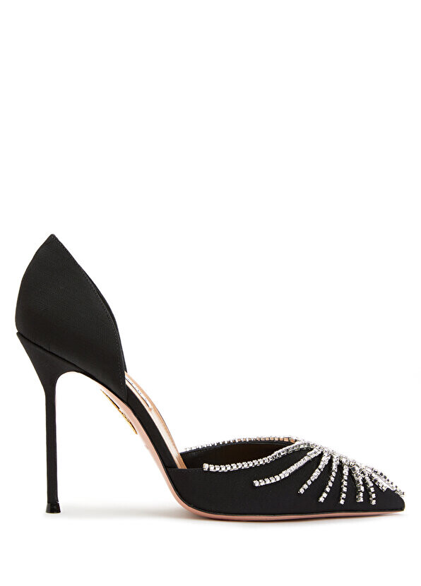

Черные туфли на каблуке с отделкой камнями Aquazzura