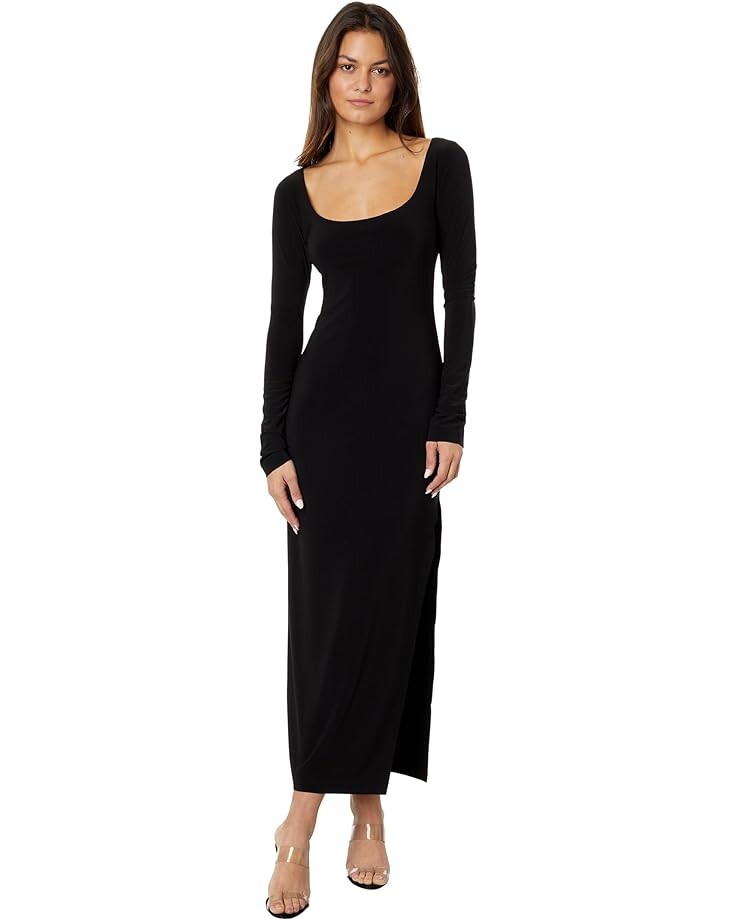 

Платье Norma Kamali Long Sleeve Deep Scoop Neck Side Slit Gown, черный