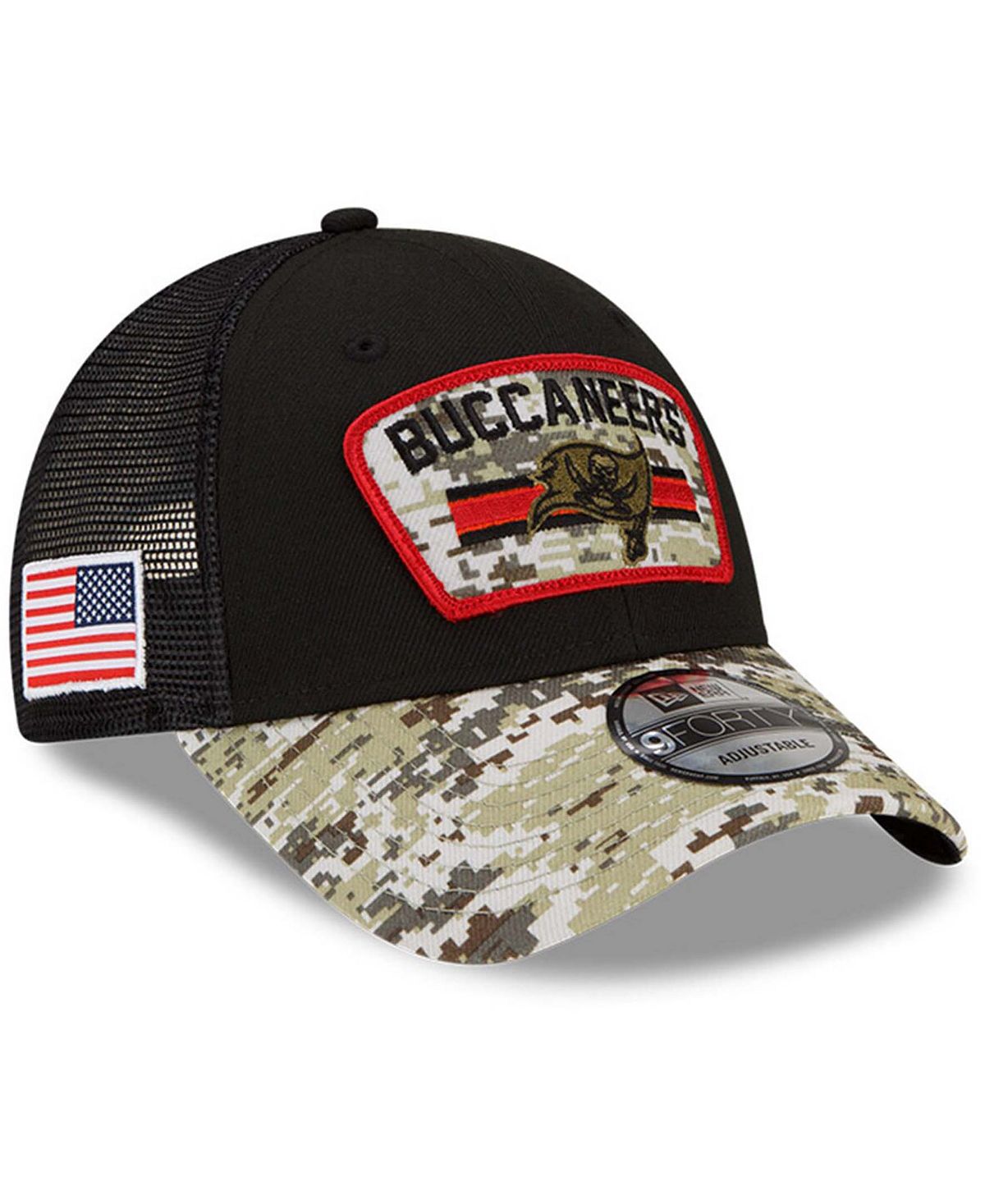 

Мужская черная камуфляжная регулируемая кепка Tampa Bay Buccaneers 2021 Salute To Service Trucker 9FORTY Snapback New Era