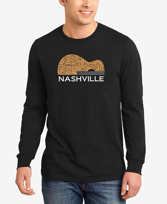 Мужская футболка с длинным рукавом Nashville Guitar Word Art LA Pop Art, черный роза кантри трендсеттер интерплант