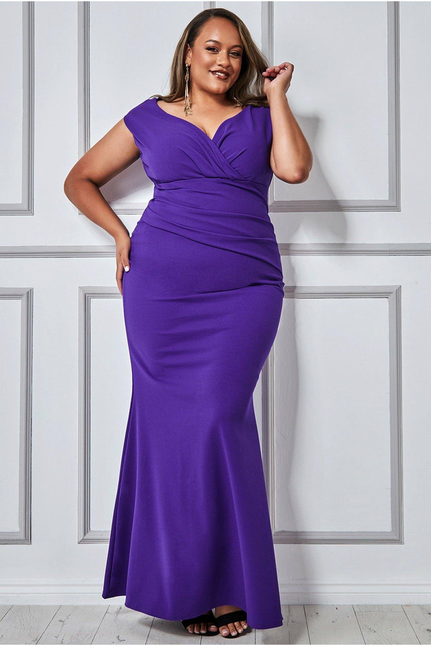 Платье макси со складками Plus Bardot Goddiva, фиолетовый