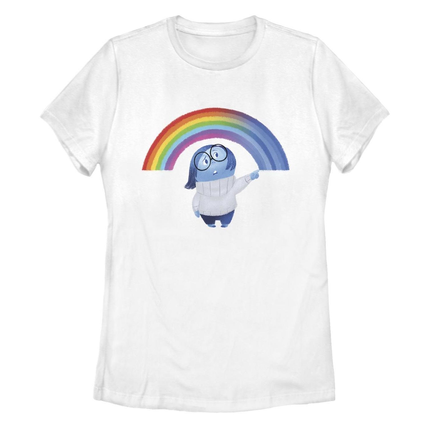 цена Футболка Junior's Disney/Pixar Inside Out Sadness Rainbow Missy Crew Tee Licensed Character, белый