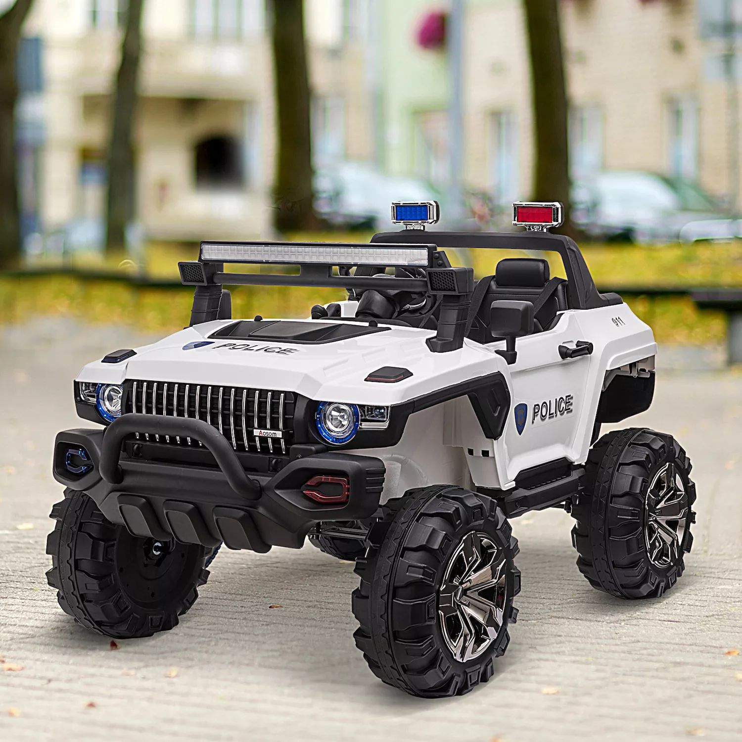 

Aosom Kids Ride On Car 12V RC 2-местный полицейский грузовик Электромобиль для детей со светодиодной подсветкой MP3 Родительский пульт дистанционного управления (розовый) Aosom, розовый