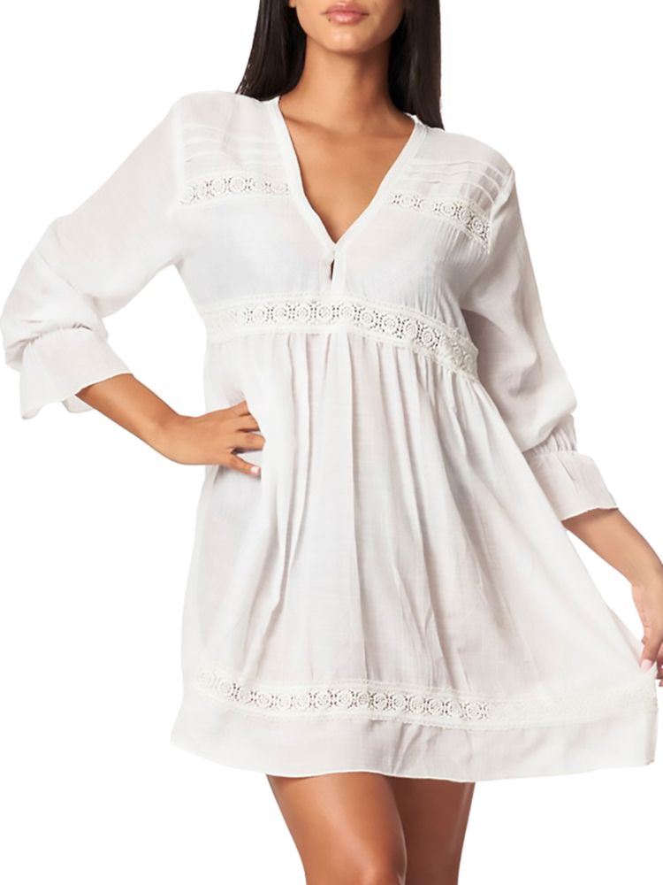 Мини-платье с длинными рукавами, связанное крючком La Moda Clothing, белый
