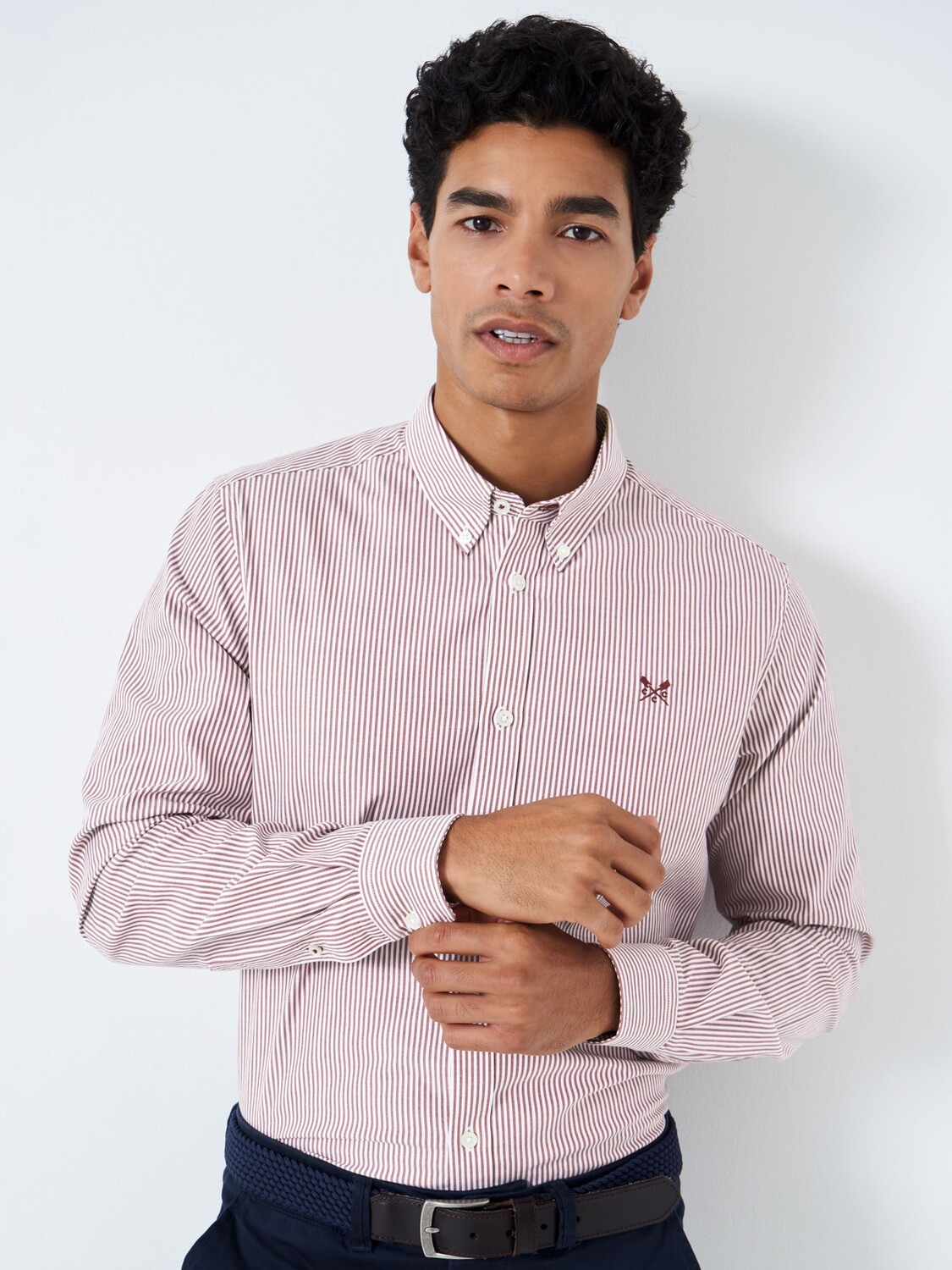 

Рубашка в полоску стрейч Crew Clothing, темно-красный