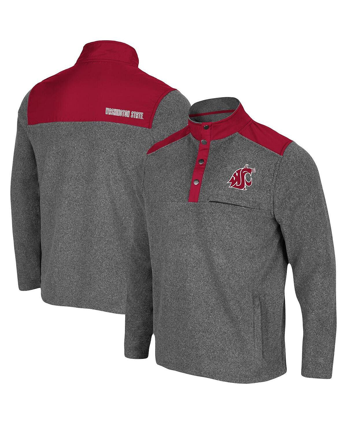 

Мужской темно-серый, малиновый пуловер Washington State Cougars Huff Snap Snap Colosseum