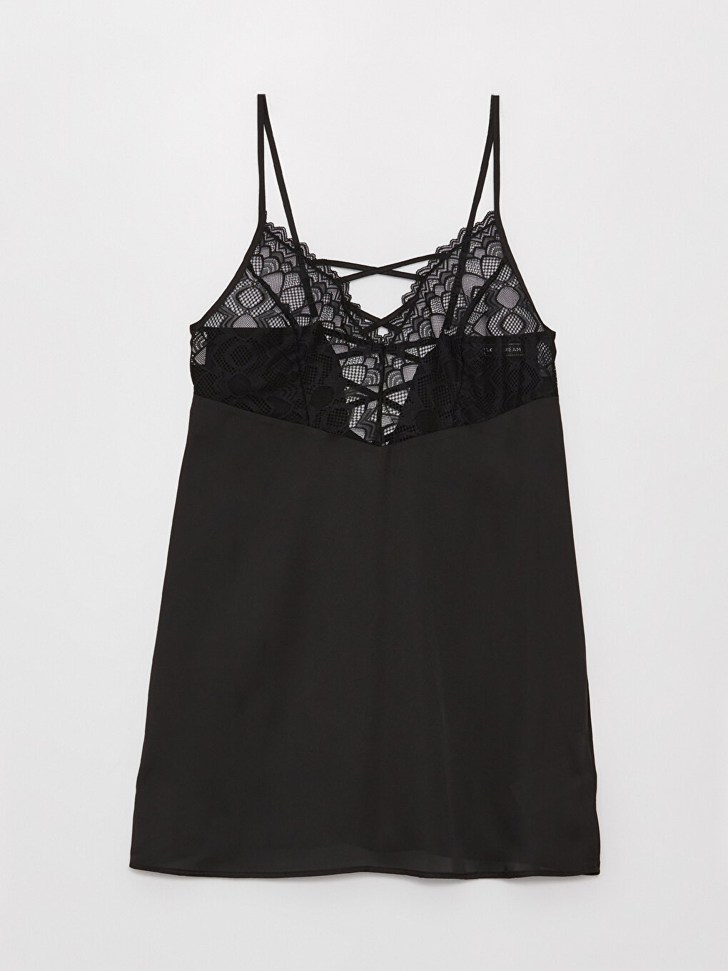 

Атласная женская ночная рубашка с V-образным вырезом и кружевными деталями LCW DREAM, новый черный