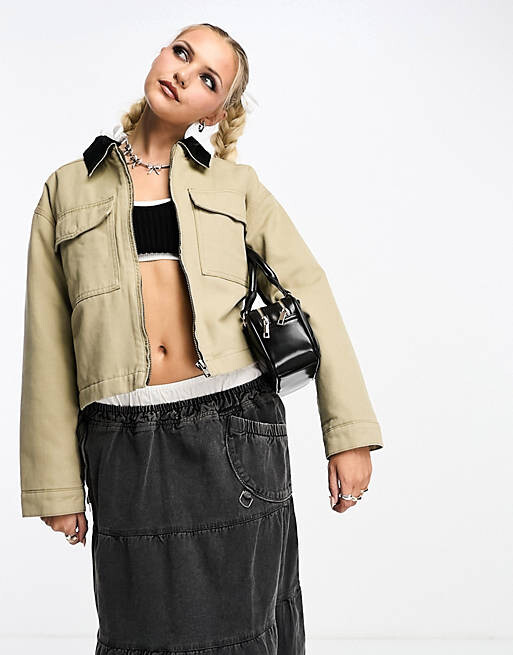 

Укороченная овсяная куртка из парусины ASOS DESIGN