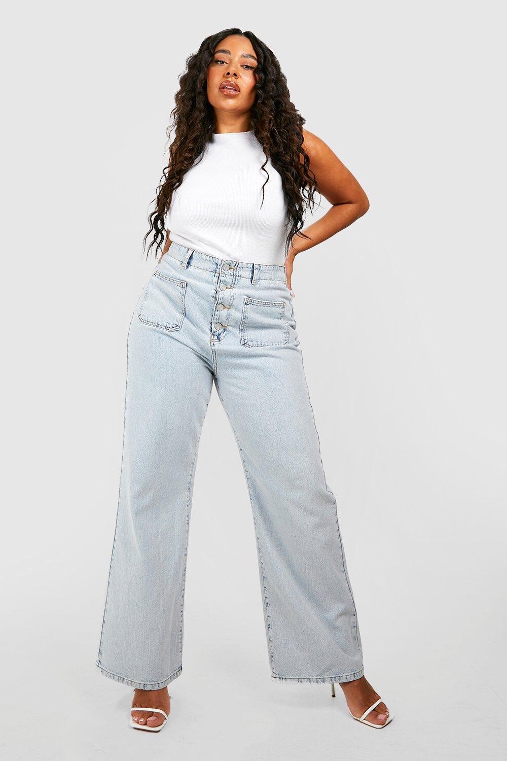 

Узкие джинсы с широкими пуговиками plus bleach wash Boohoo, синий
