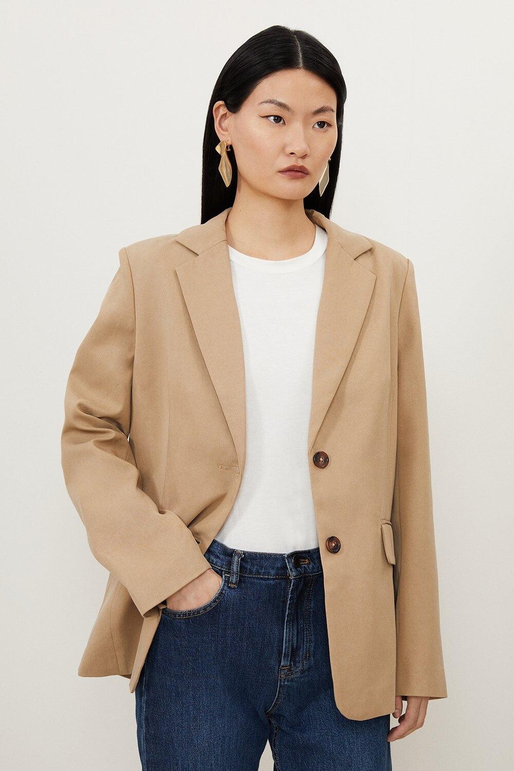 

Свободный пиджак строгого кроя Tencel с запахом сзади Karen Millen, коричневый
