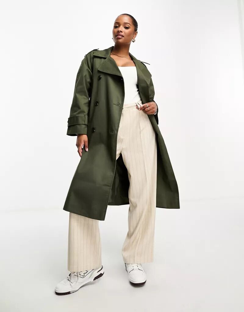

Длинный тренч темного хаки ASOS DESIGN Petite, Серый