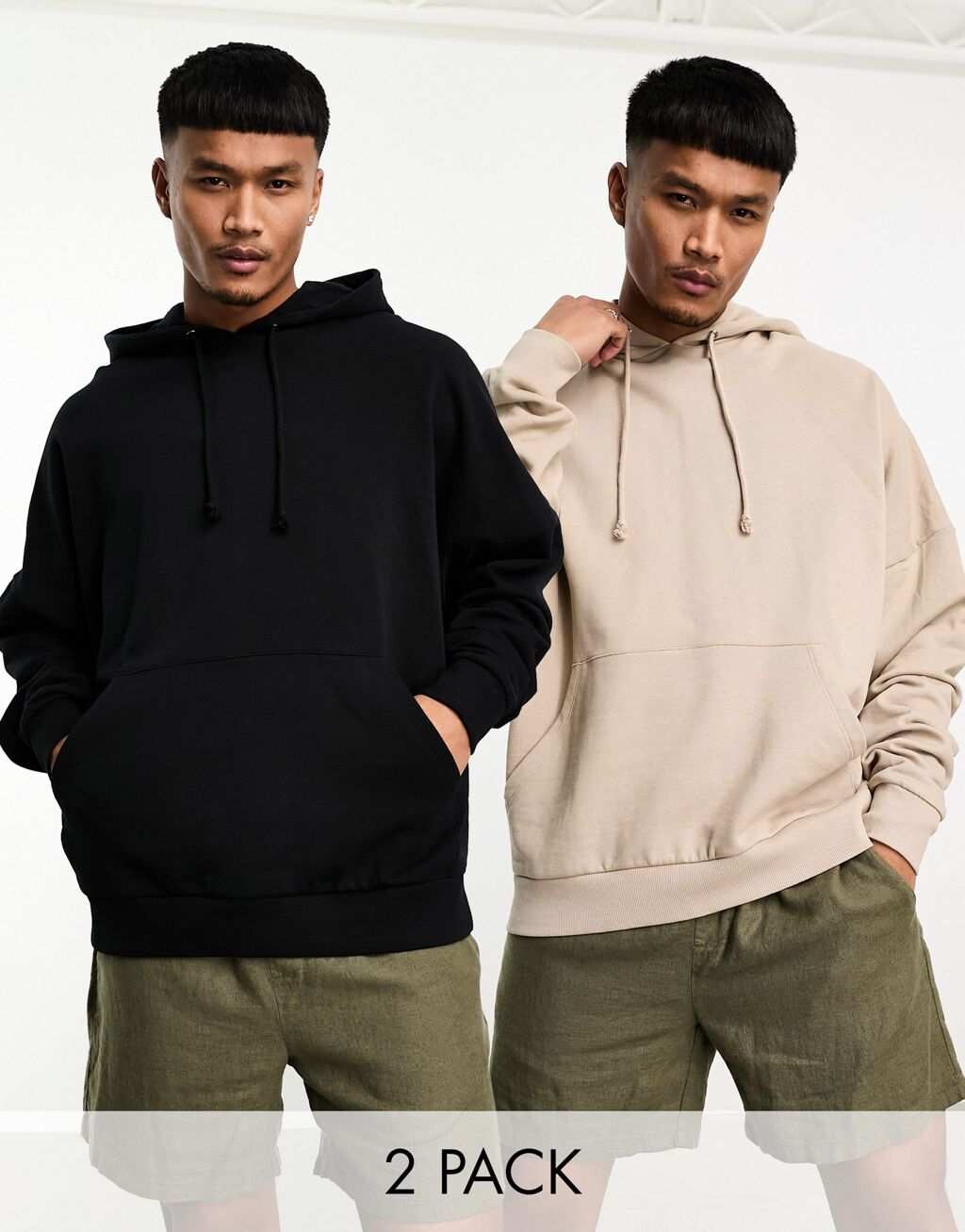 

Супер-оверсайз-худи черного и бежевого цвета ASOS DESIGN (2 пары)