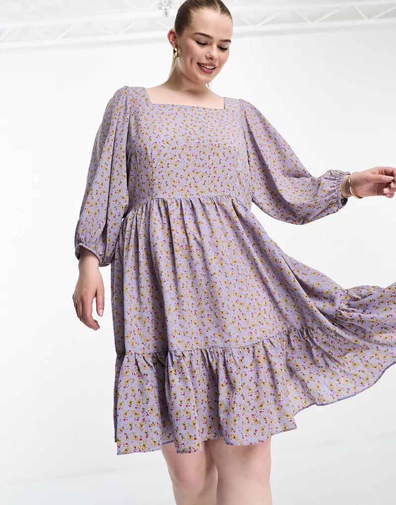 Ярусное свободное платье мини Glamorous с клубничным принтом и квадратным вырезом