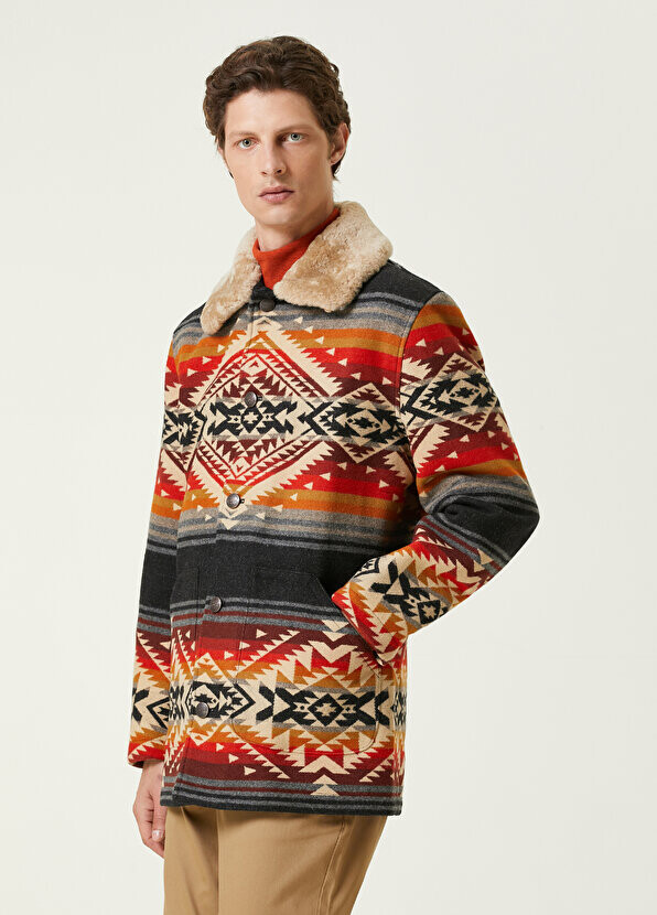 

Красное жаккардовое шерстяное пальто с этническим узором Pendleton, Красный