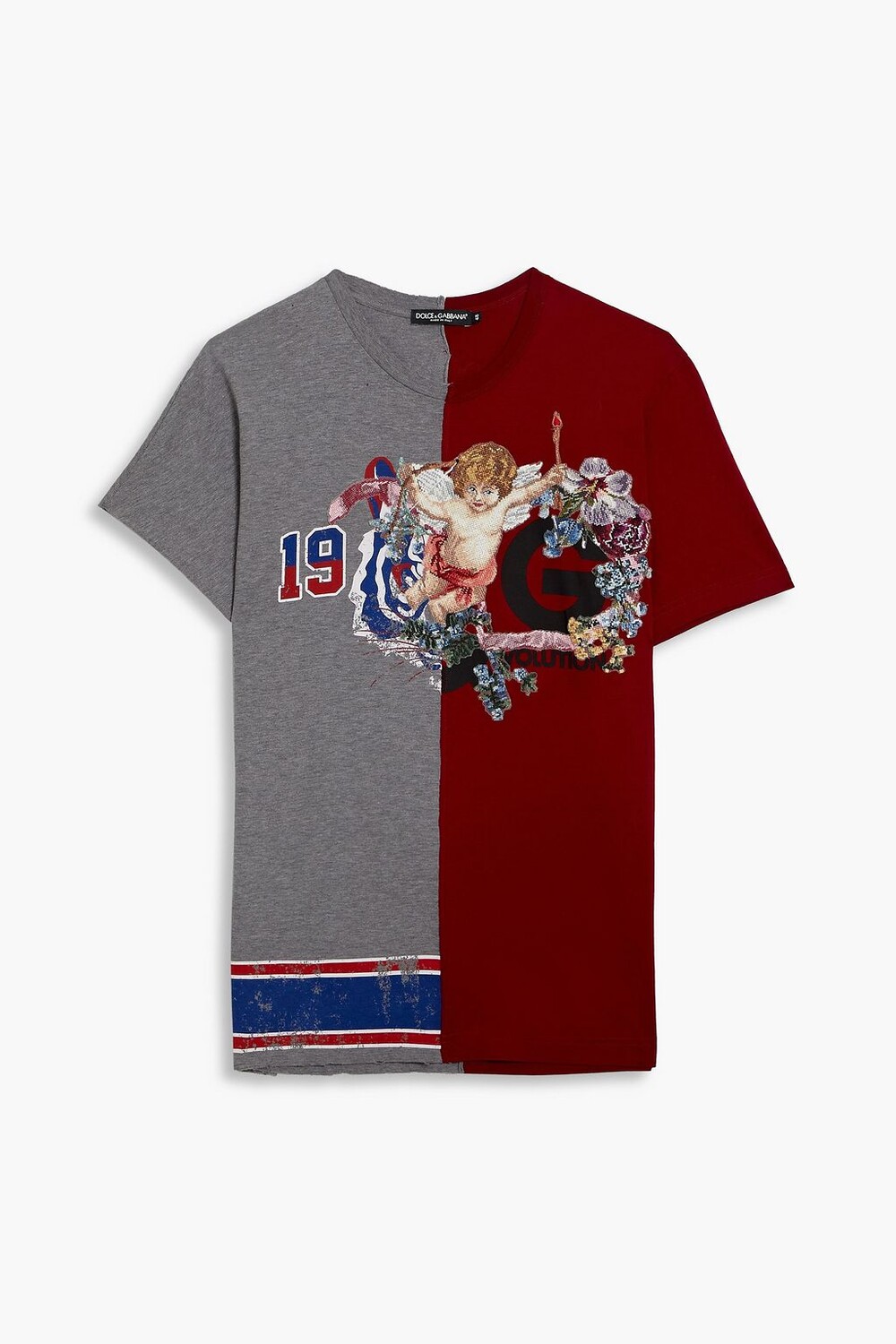 

Футболка из хлопкового джерси с потертой аппликацией DOLCE & GABBANA, серый