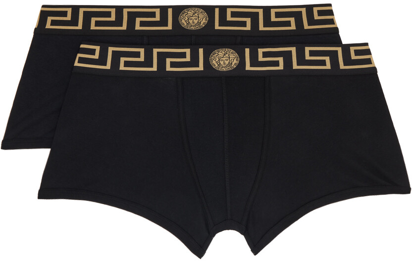 

Versace Underwear - Набор из двух черных боксеров с каймой цвета грека