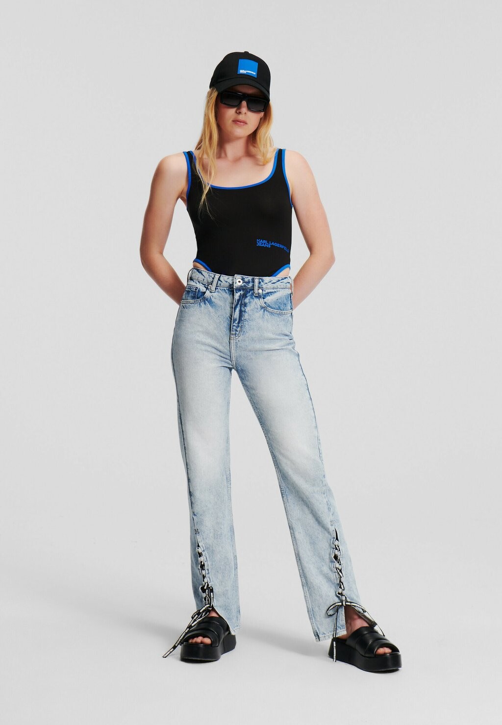 

Джинсы прямого кроя HIGH-RISE LACE-UP Karl Lagerfeld Jeans, Светло-синий