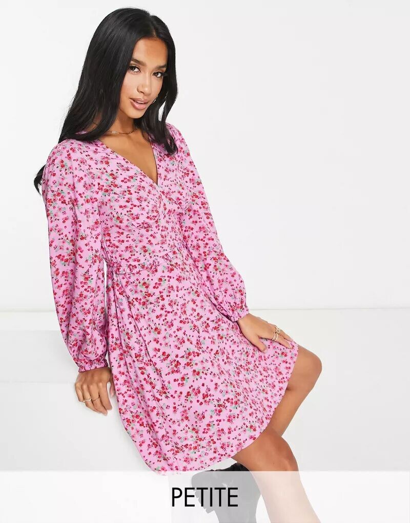 

Фиолетовое повседневное мини-платье Miss Selfridge Petite с рюшами и цветочным принтом