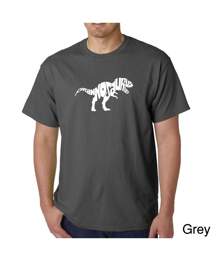 Мужская футболка с рисунком Word Art — Тираннозавр Рекс LA Pop Art, серый цена и фото