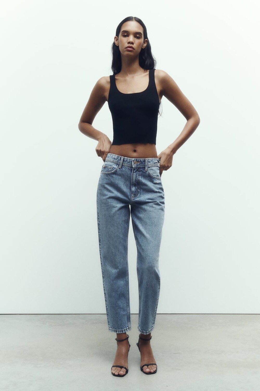 

Джинсы z1975 из денима с высокой посадкой ZARA, синий