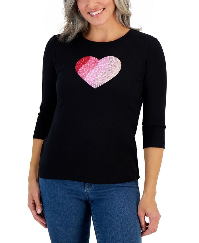 

Топ с рукавом 3/4 Petite Gem Heart Icons Karen Scott, черный