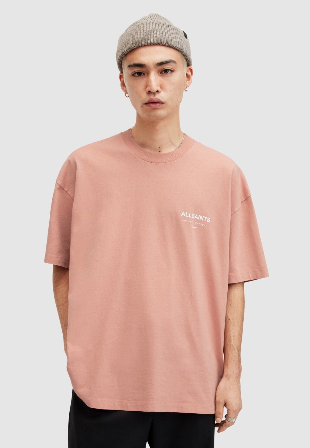 

Футболка с принтом Underground Ss Crew AllSaints, цвет orchid pink