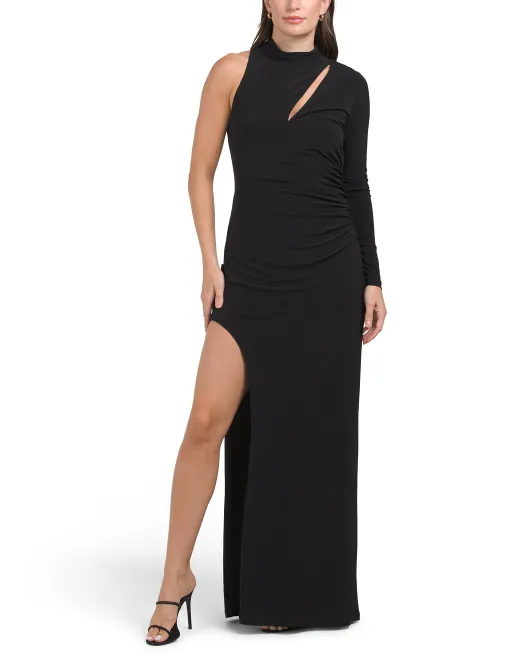 

Платье с длинными рукавами и боковым разрезом Bcbgmaxazria, черный