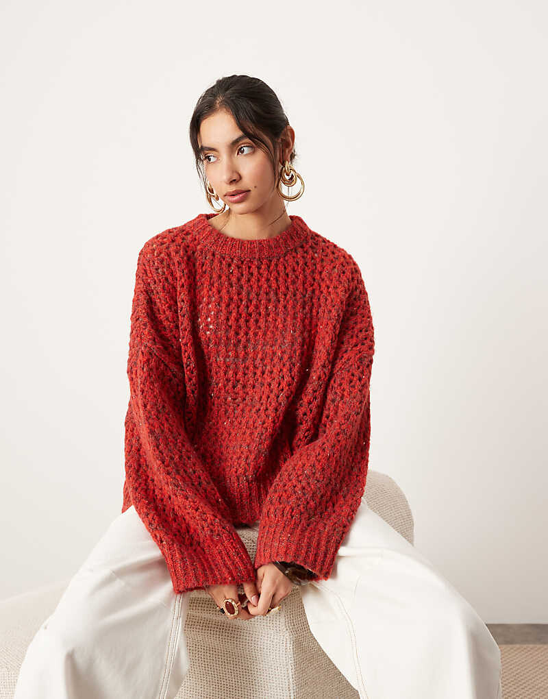 

ASOS Edition – красный ажурный свитер объемного кроя