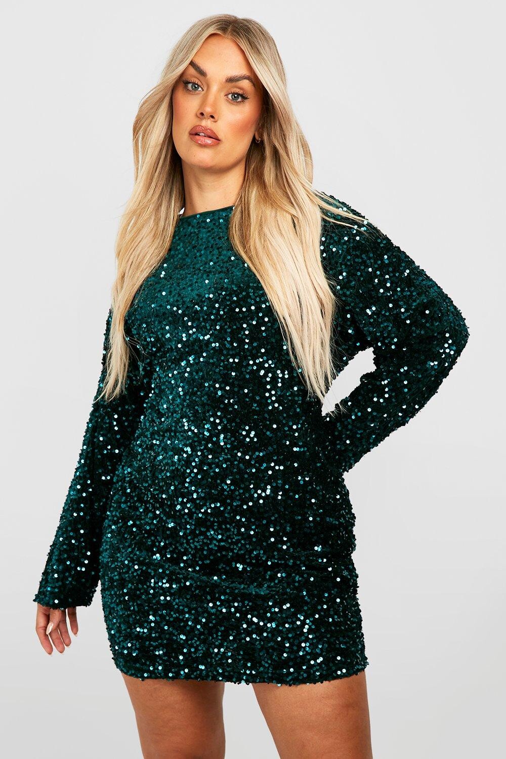 

Платье прямого кроя с пайетками и крыльями летучей мыши boohoo, синий