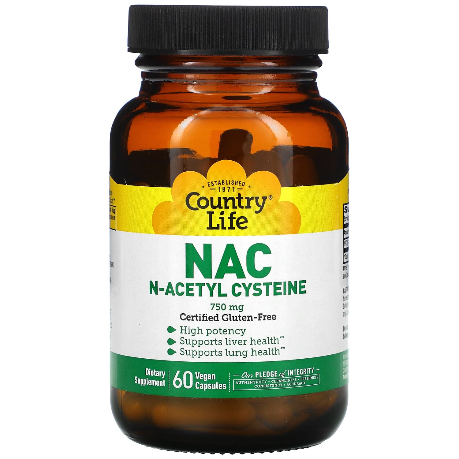 

NAC, N-ацетилцистеин, 750 мг, 60 вегетарианских капсул, Country Life