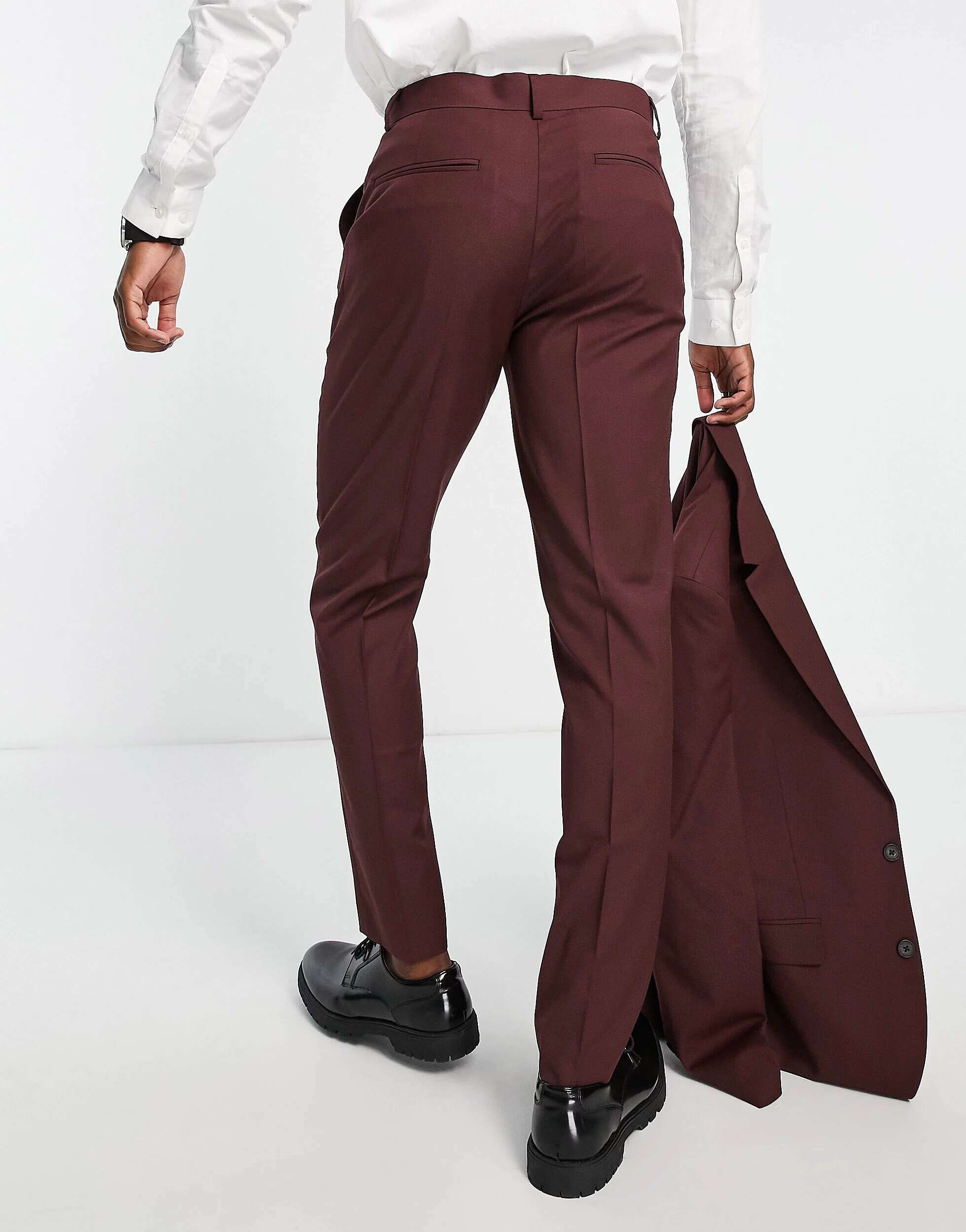 Бордовые узкие костюмные брюки ASOS