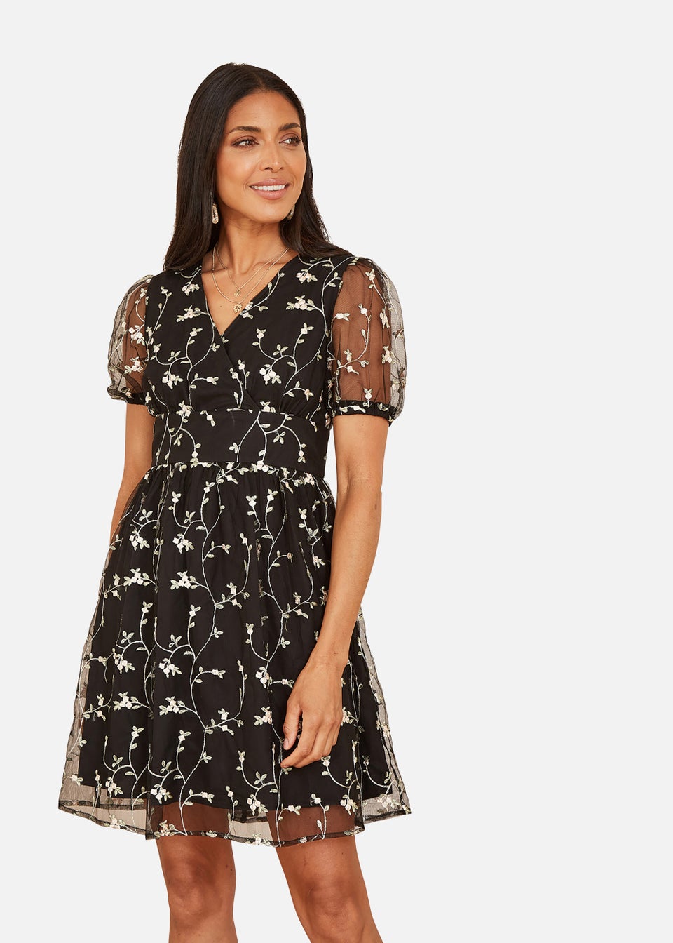 Mela Черное сетчатое платье с плиссированной юбкой и вышивкой Apple цена и фото