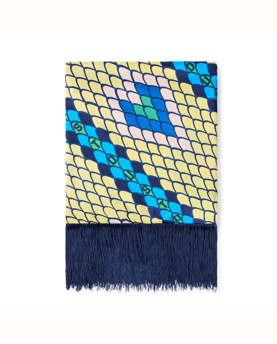 Женский треугольный шарф Lamba с бахромой синего цвета Tous, мультиколор